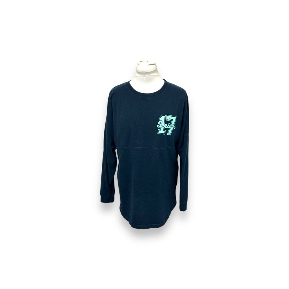 J America Unisex Long Sleeve Class of 2017 Cotton Tee, Navy, size M